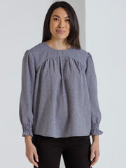Top - L/S Shirred Check by Marco Polo