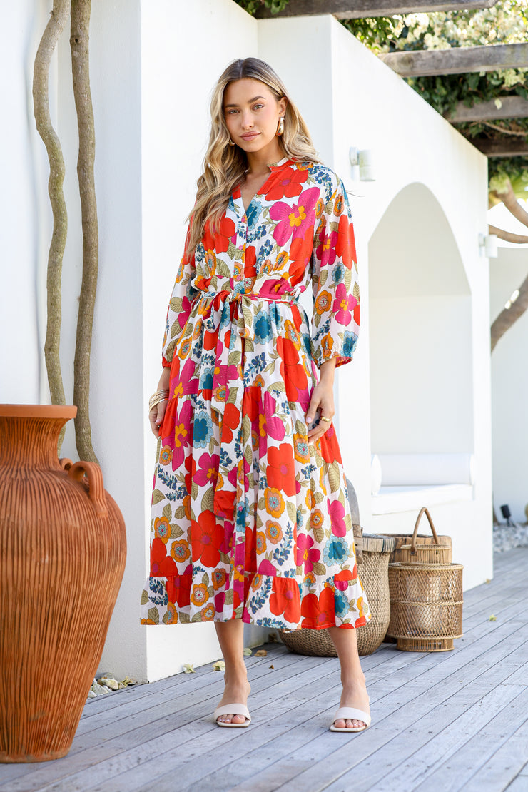 Dress - Red Floral Print Maxi by Joop and Gypsy