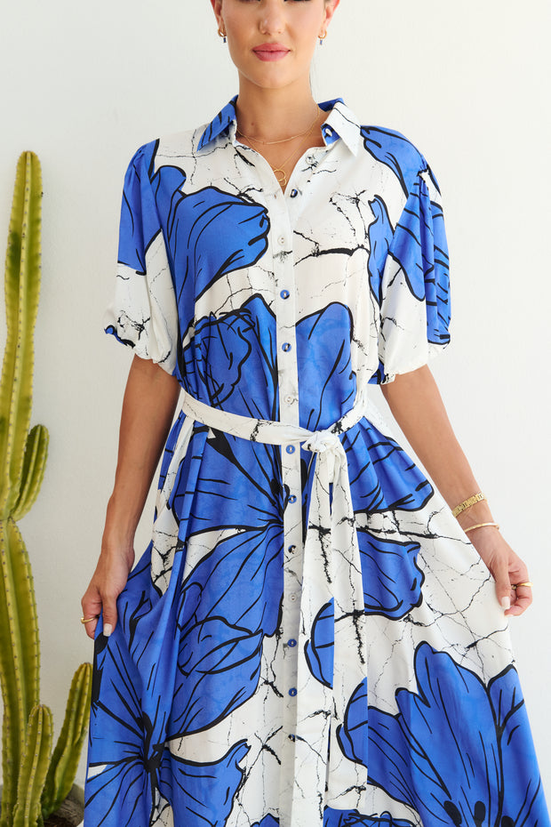 Dress - Poppy Blue Hibiscus by COLLECTIVO