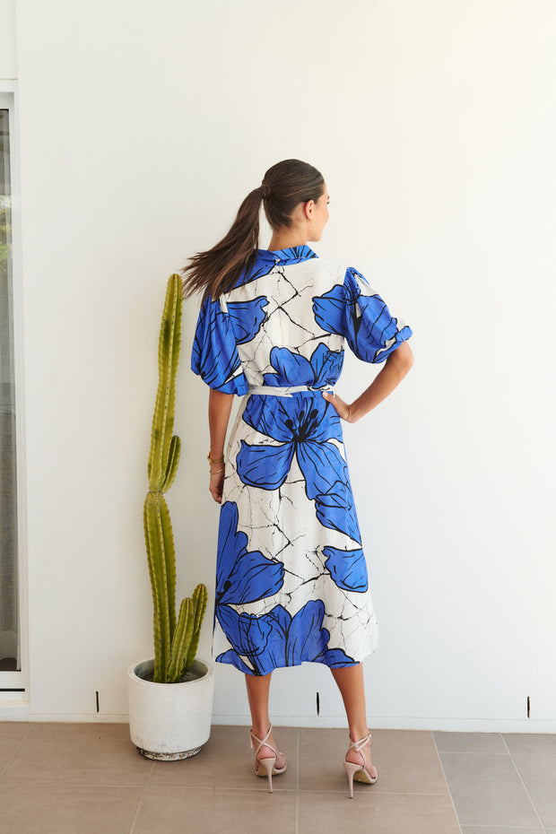 Dress - Poppy Blue Hibiscus by COLLECTIVO