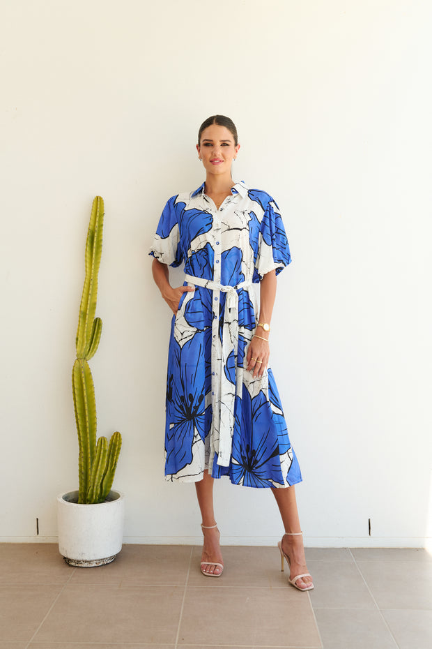 Dress - Poppy Blue Hibiscus by COLLECTIVO