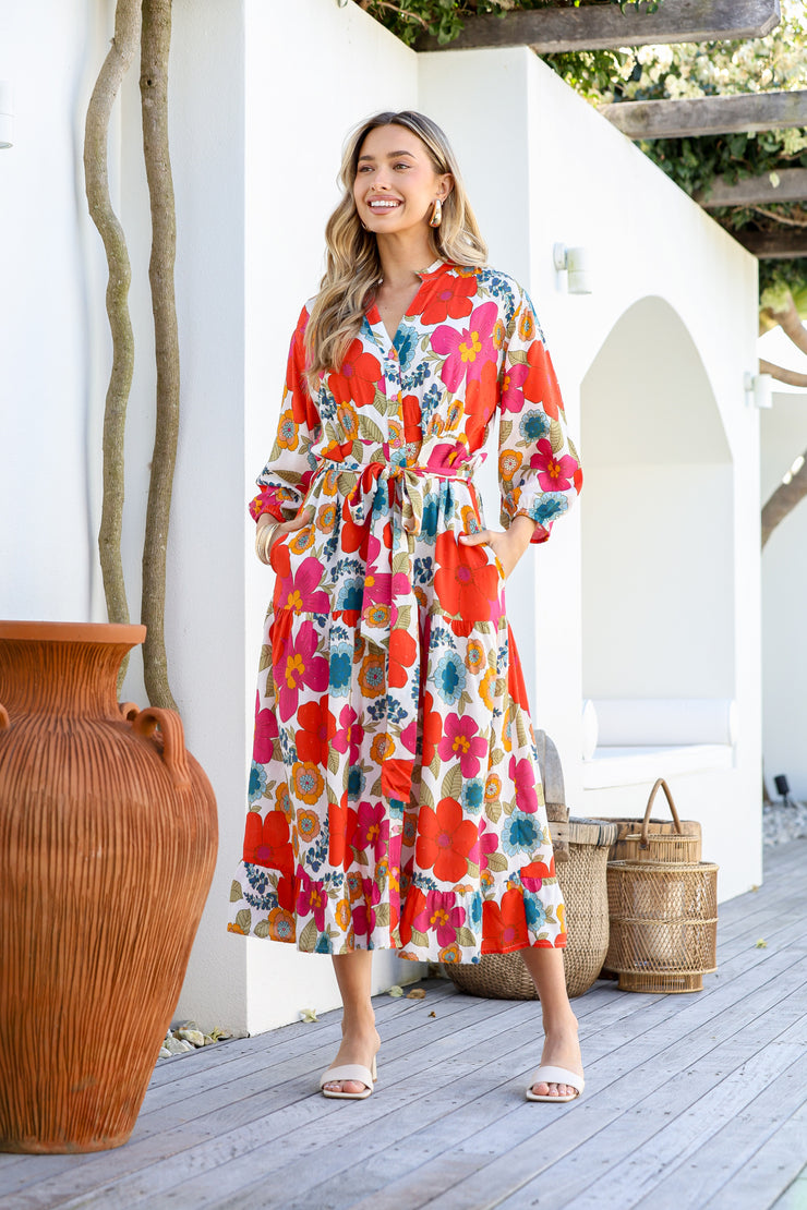 Dress - Red Floral Print Maxi by Joop and Gypsy