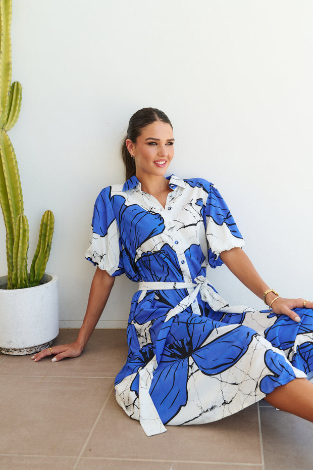 Dress - Poppy Blue Hibiscus by COLLECTIVO