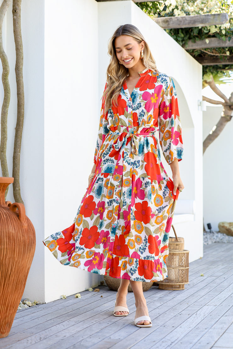 Dress - Red Floral Print Maxi by Joop and Gypsy