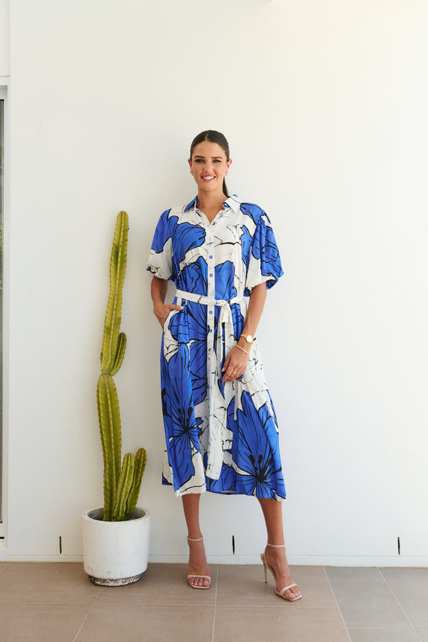 Dress - Poppy Blue Hibiscus by COLLECTIVO