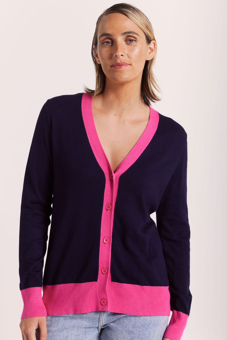 Cardigan - Navy/Fuchsia