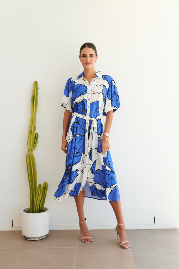 Dress - Poppy Blue Hibiscus by COLLECTIVO