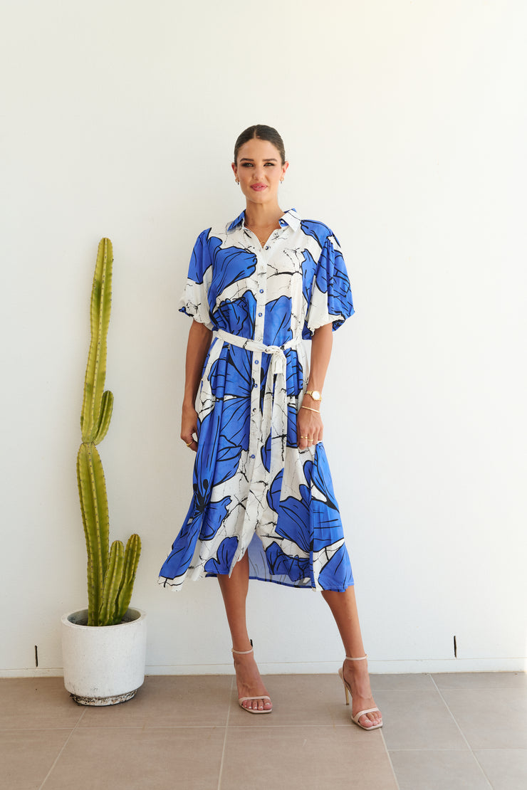 Dress - Poppy Blue Hibiscus by COLLECTIVO