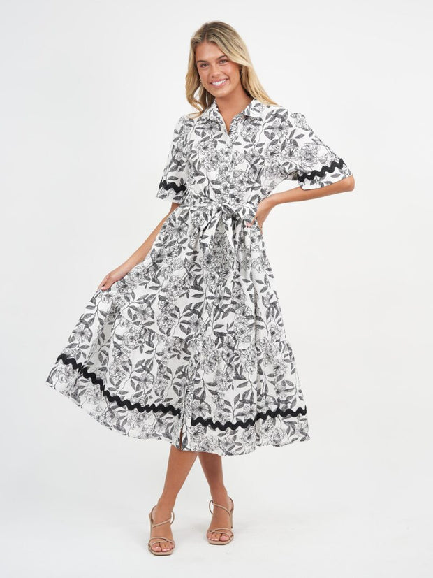 Dress - Linen Ric Rac Print Shirt Dress