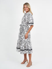 Dress - Linen Ric Rac Print Shirt Dress