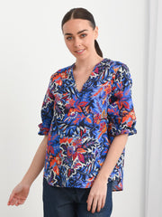 Top - V Neck Royal Linen Paisley