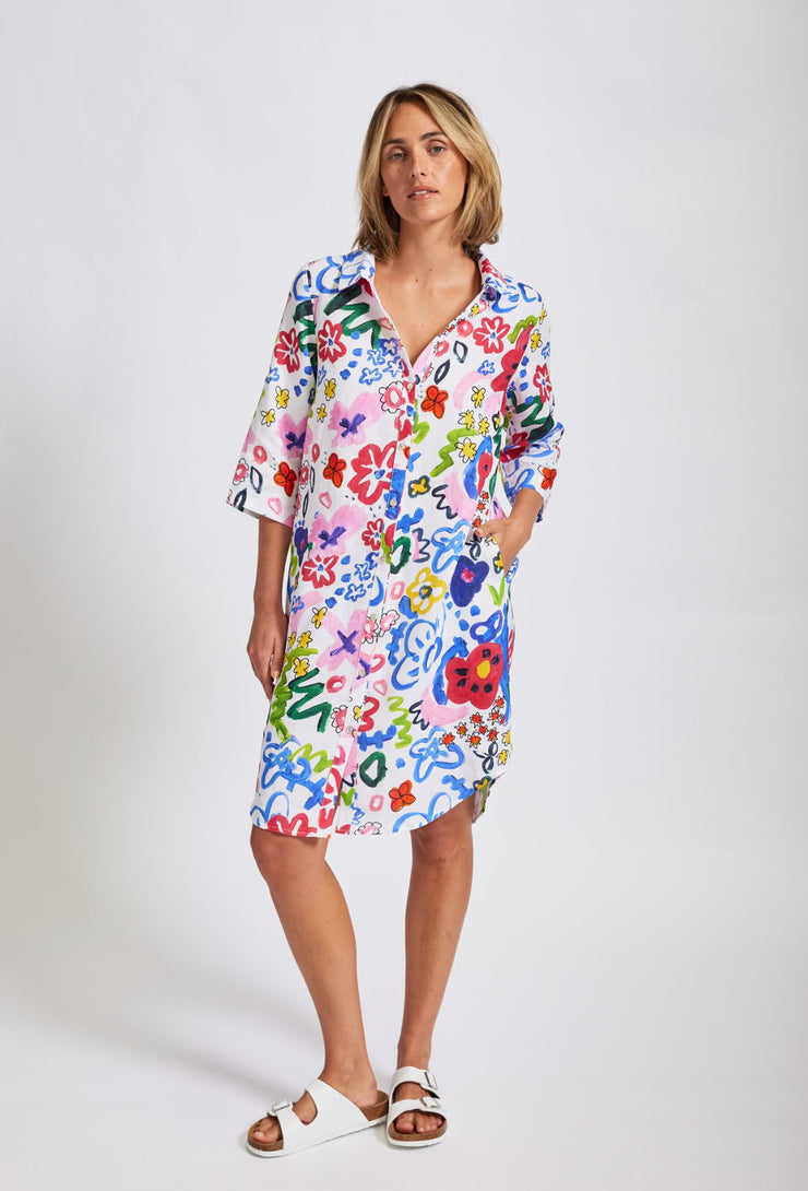Dress - Floral 100% Linen A Line Frock by Wear Colour