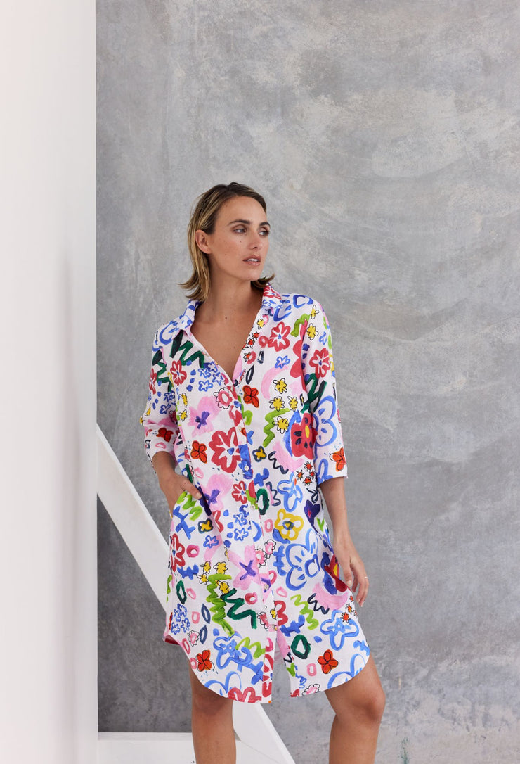 Dress - Floral 100% Linen A Line Frock by Wear Colour