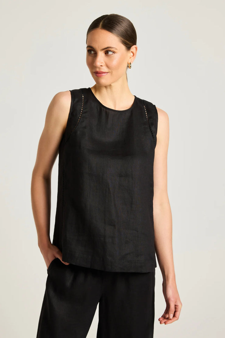 Top - Carina Black Linen by Yarra Trail