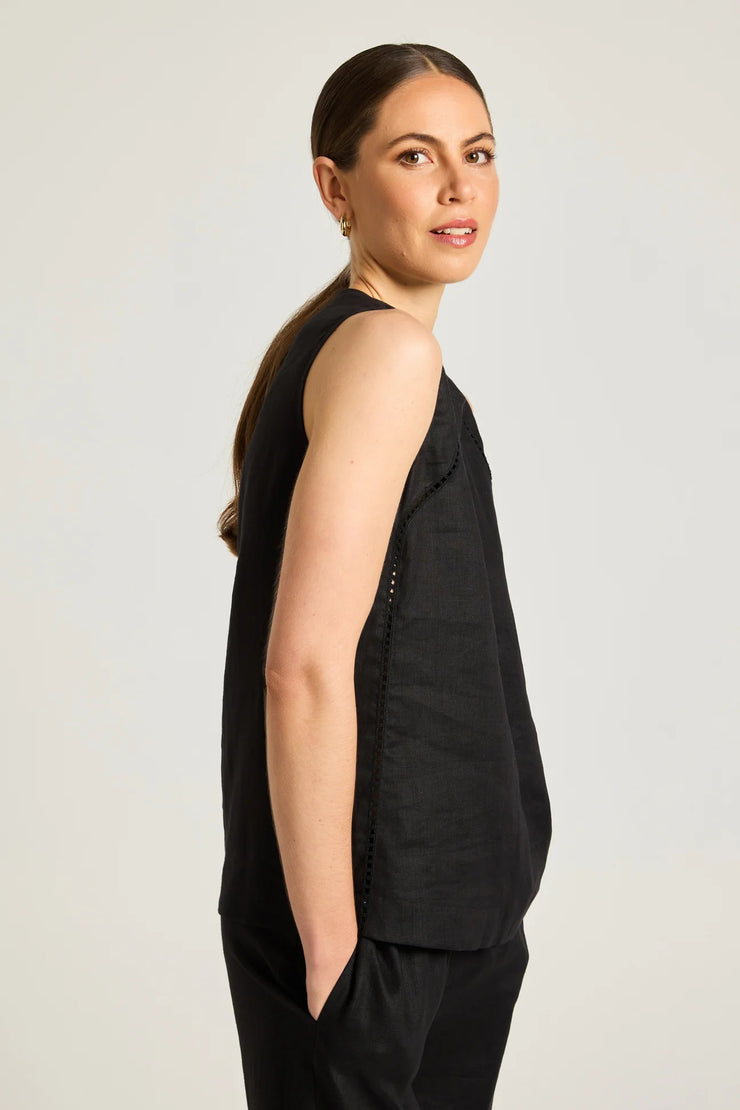 Top - Carina Black Linen by Yarra Trail