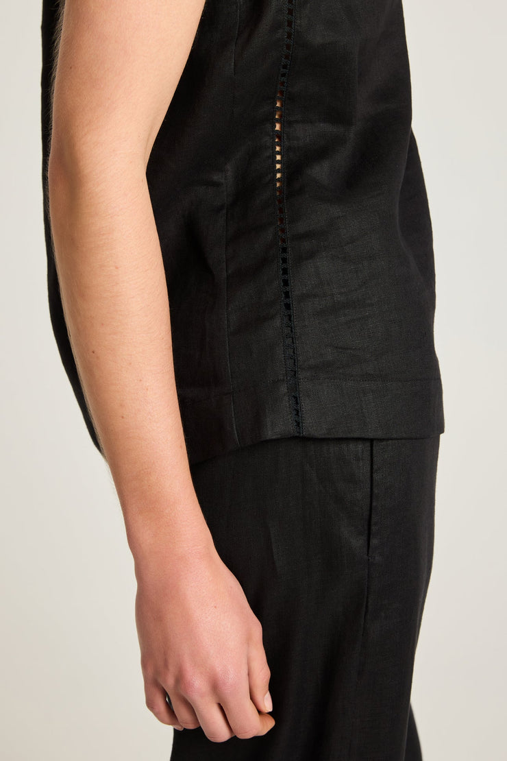 Top - Carina Black Linen by Yarra Trail