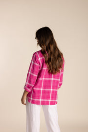 Top - Raspberry check Linen Shirt