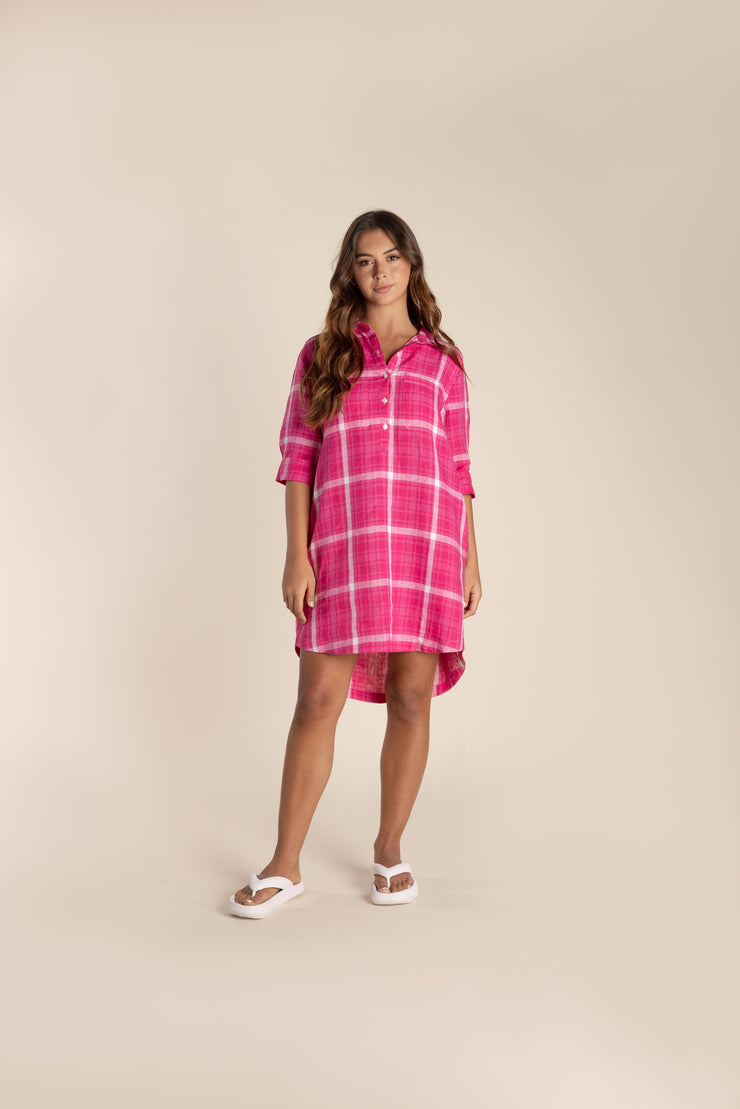 Dress - Raspberry Check Linen