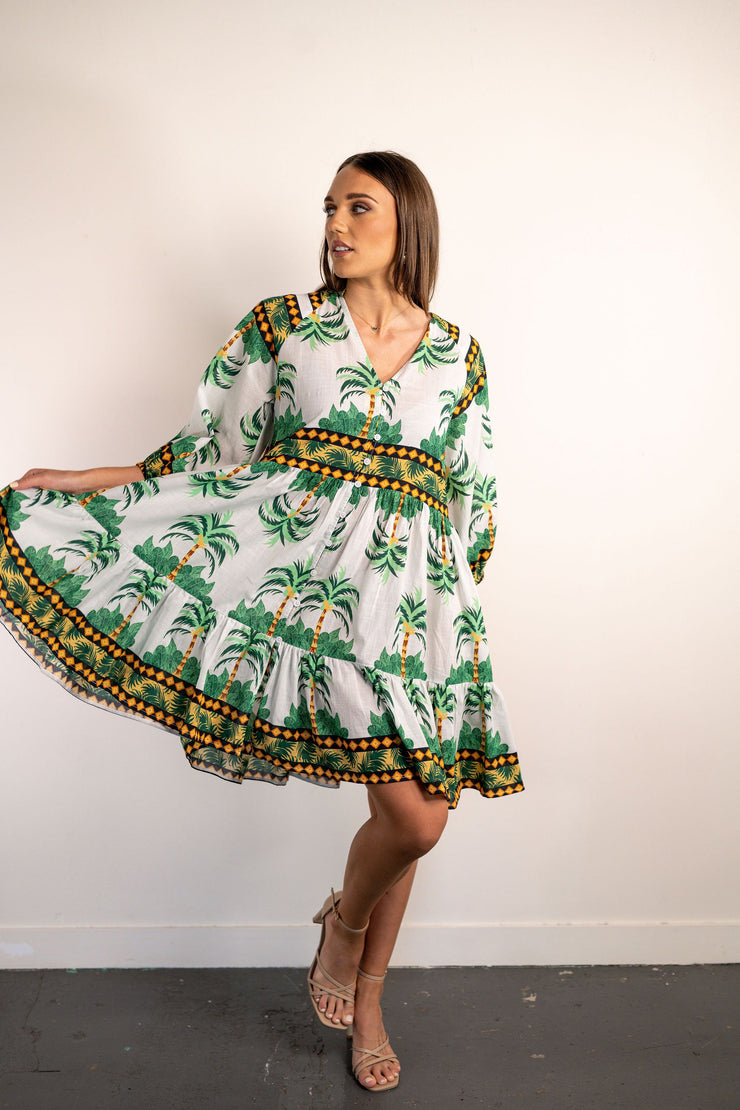 Dress - Miami Palms Flounce by Collectivo