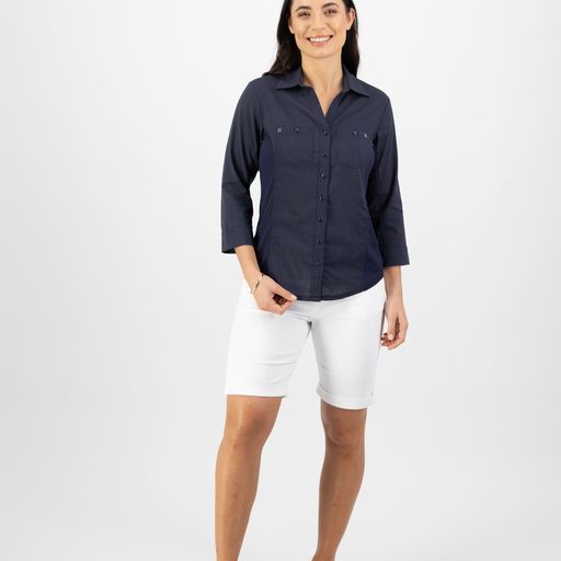 Top - Button up Rib Panel Shirt by Vassalli