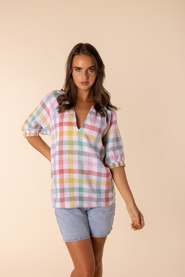 Top - Linen Multi Check