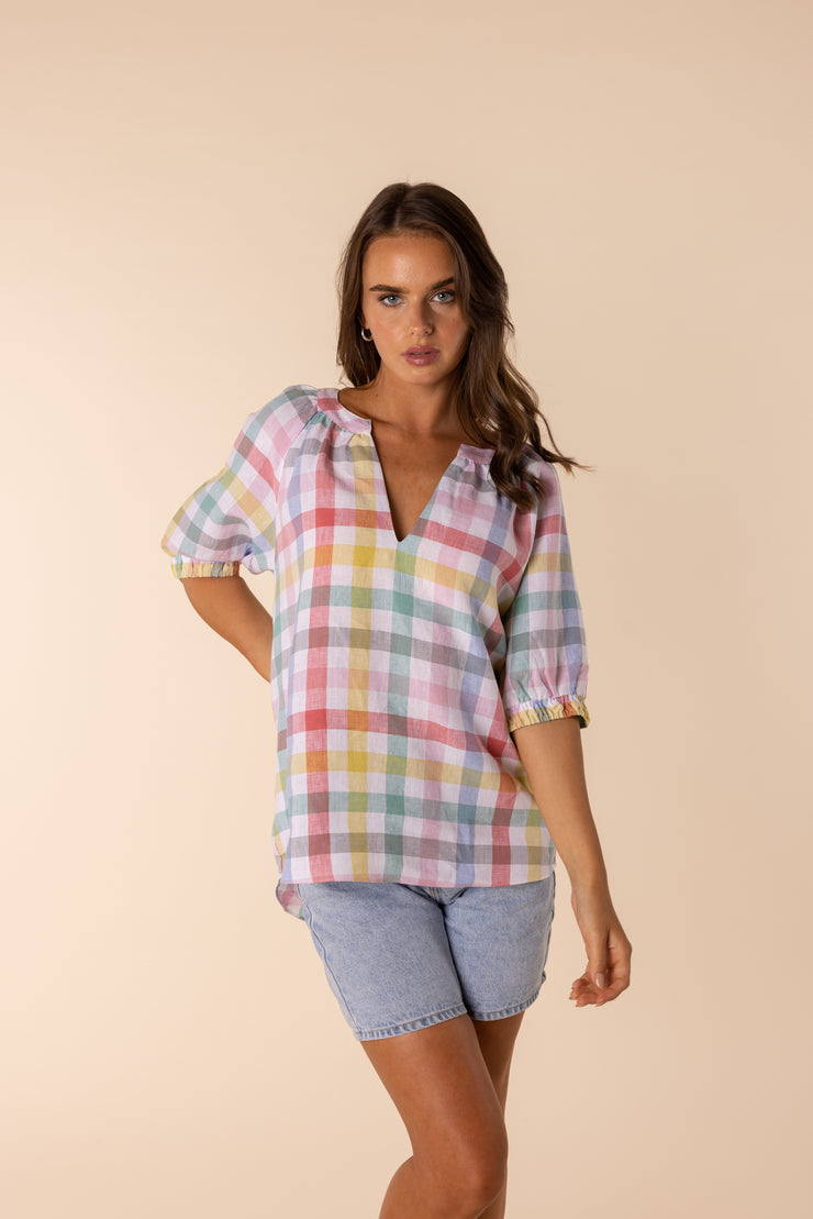 Top - Linen Multi Check