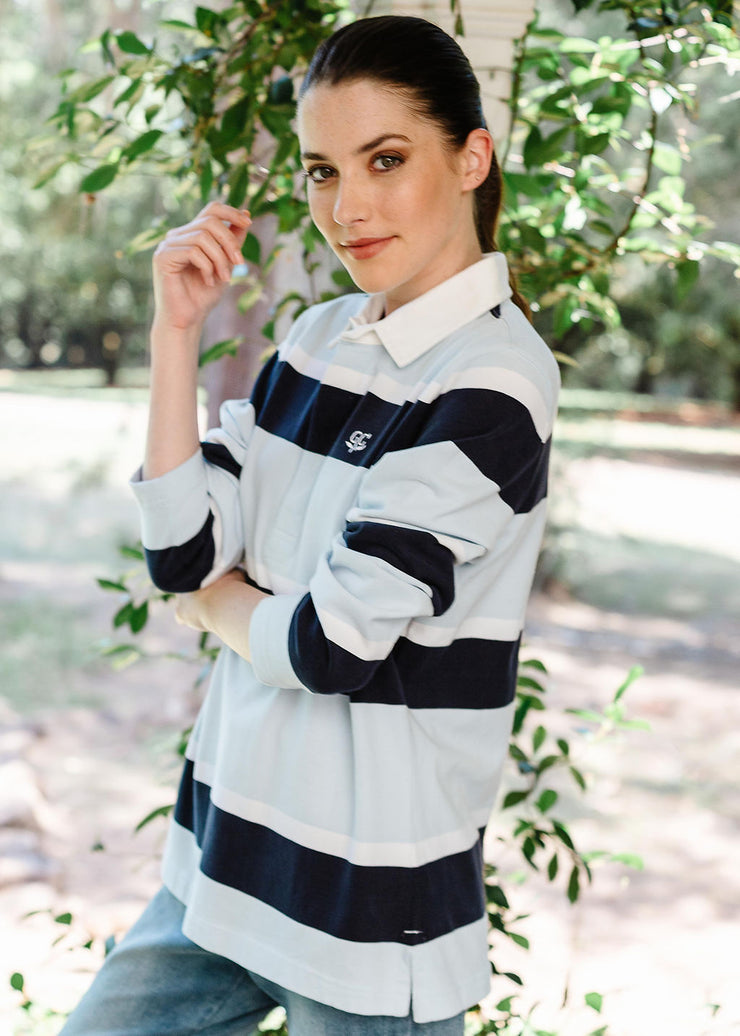Top - Pale Blue Stripe Rugby by Goondiwindi Cotton