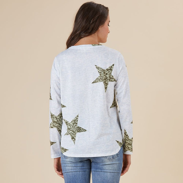 Top - Star Print Long SLV Tee by Threadz