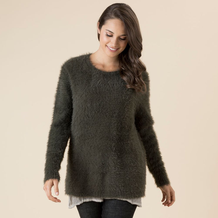 Jumper - Faux Fur Dark Khaki by Threadz