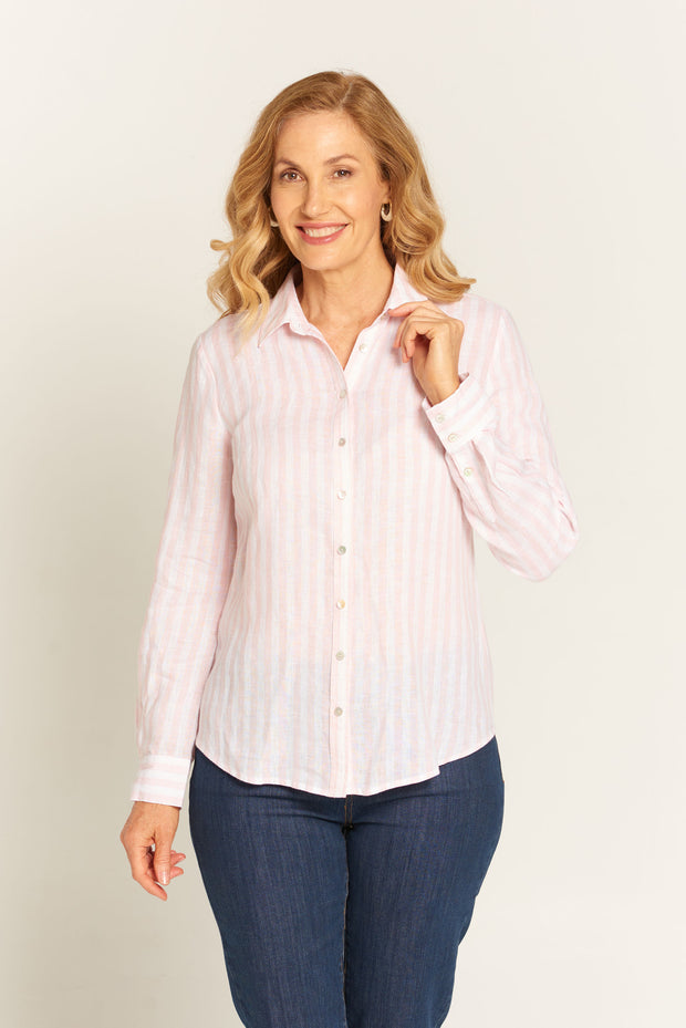 Top - Stripe Cassic Fit Linen Shirt by Goondiwindi Cotton