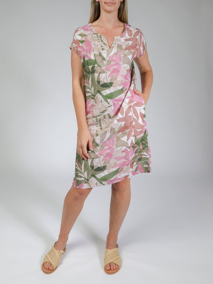 Dress - Linen Leaf Print by JUMP
