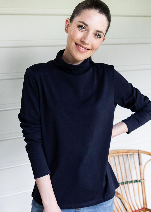 Top - Navy Cotton Skivvy by Goondiwindi Cotton