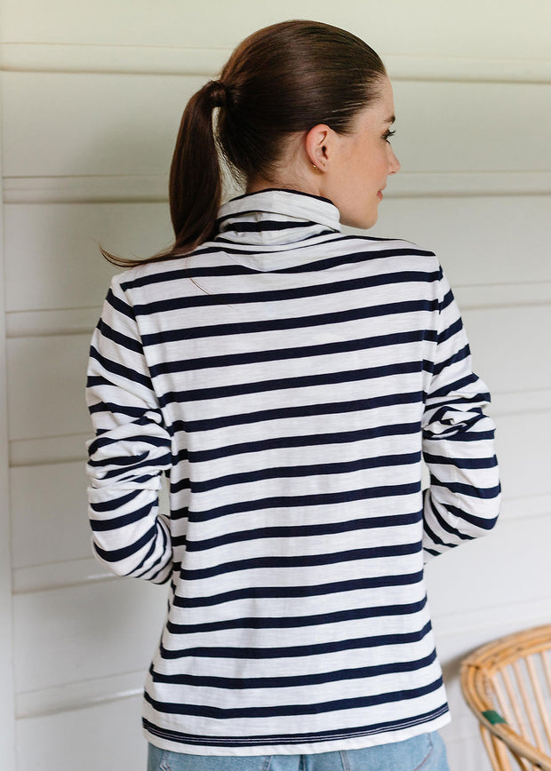 Top - Navy/Cream Stripe Skivvy by Goondiwindi Cotton