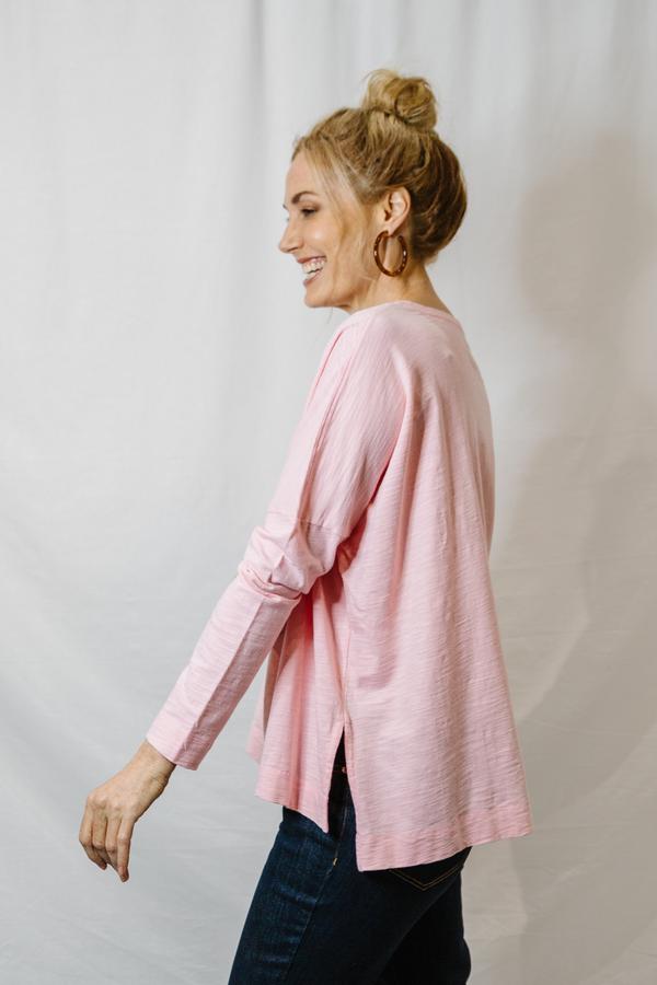 Top - Faded Pink 100% Cotton Oversize Long Sleeve Tee Shirt