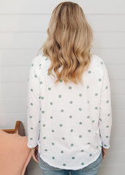 Top - White & Khaki 100% Cotton Spot Print Long Sleeve Tee Shirt