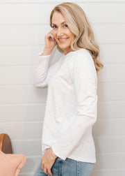 Top - White Pale Pink 100% Cotton Spot Print Long Sleeve Tee Shirt