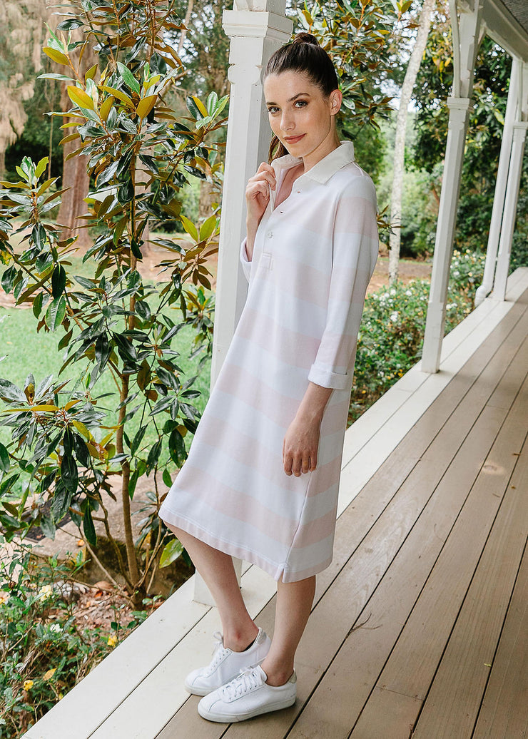 Dress - Pale Pink/White Stripe Cotton Polo