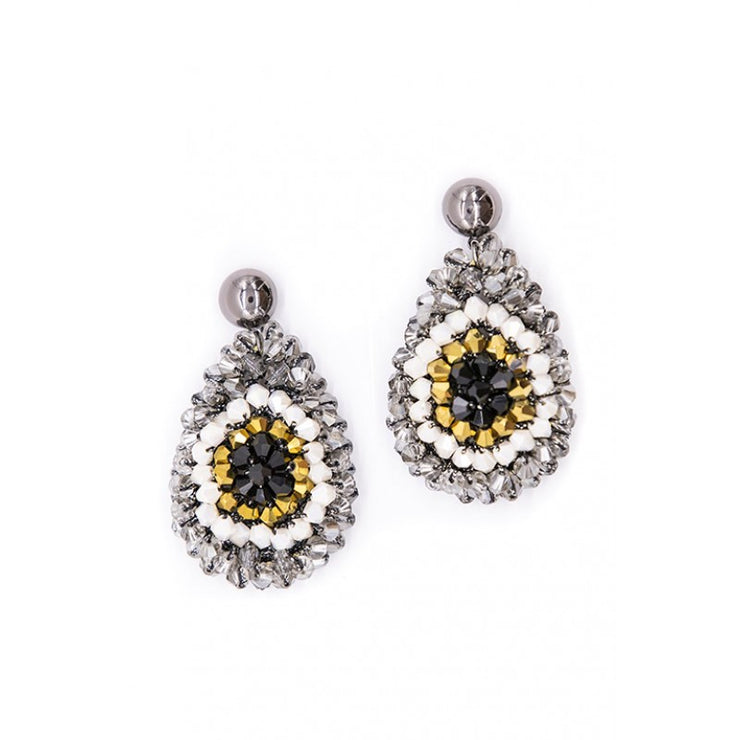 Earring - Drop Beaded Crochet Gold Mix
