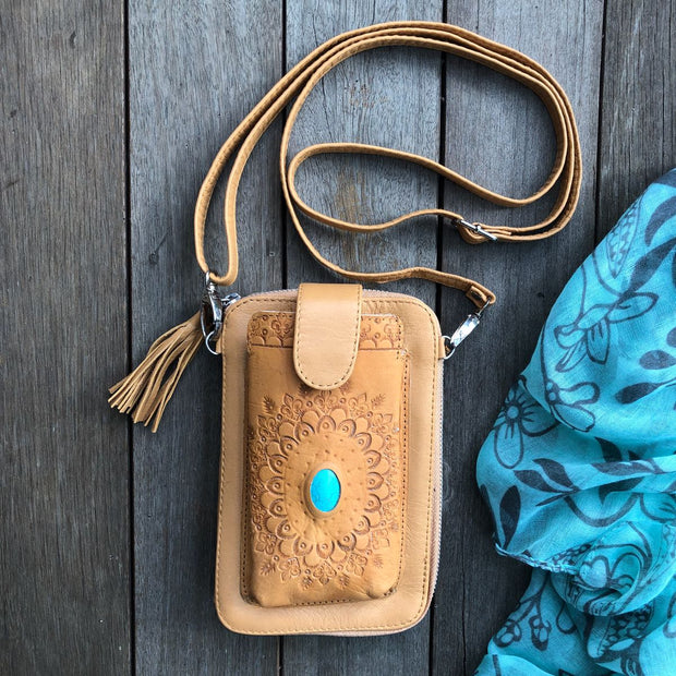 Bag - Stone Zip Round Leather Phone Wallet