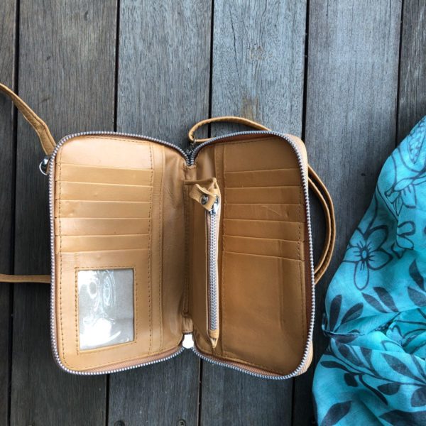 Bag - Stone Zip Round Leather Phone Wallet
