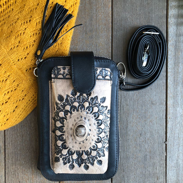 Bag - Stone Zip Round Leather Phone Wallet