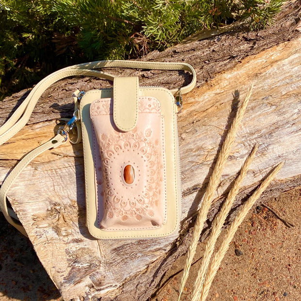 Bag - Stone Zip Round Leather Phone Wallet