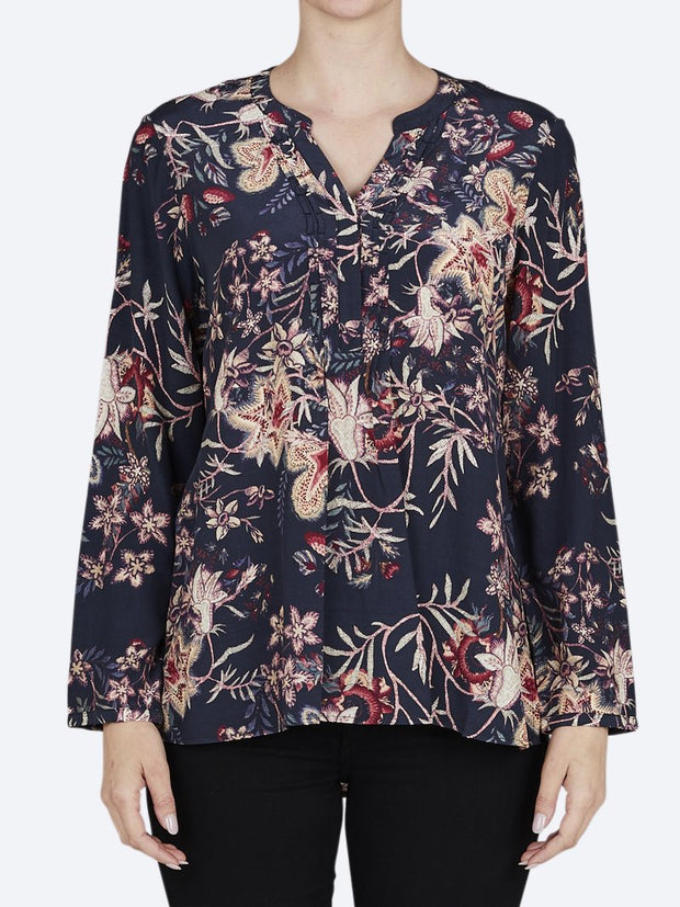 Top - Tapestry Floral Pintuck Shirt by JUMP