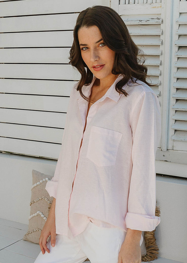 Top - Angelica Pale Pink 100% Cotton Shirt