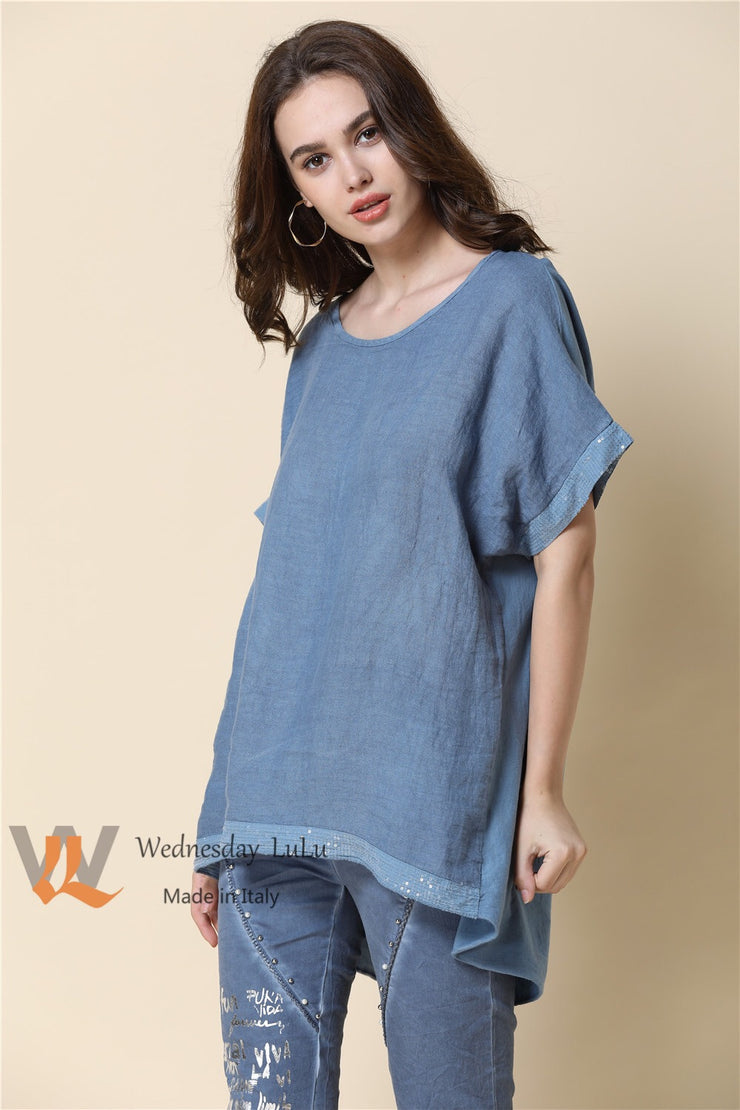 Top - Italian Linen/Cotton Bling Hem SS-9170