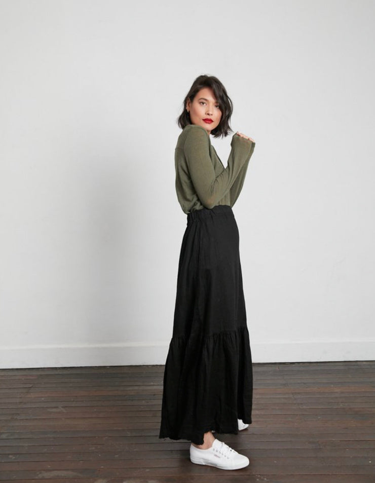 Skirt - Italian Linen Frayed Hem Maxi