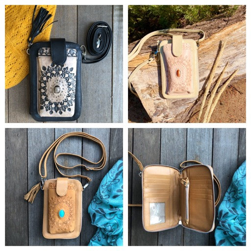 Bag - Stone Zip Round Leather Phone Wallet