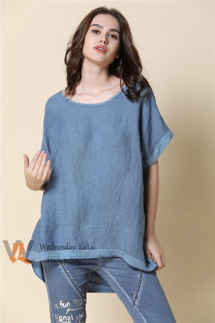 Top - Italian Linen/Cotton Bling Hem SS-9170