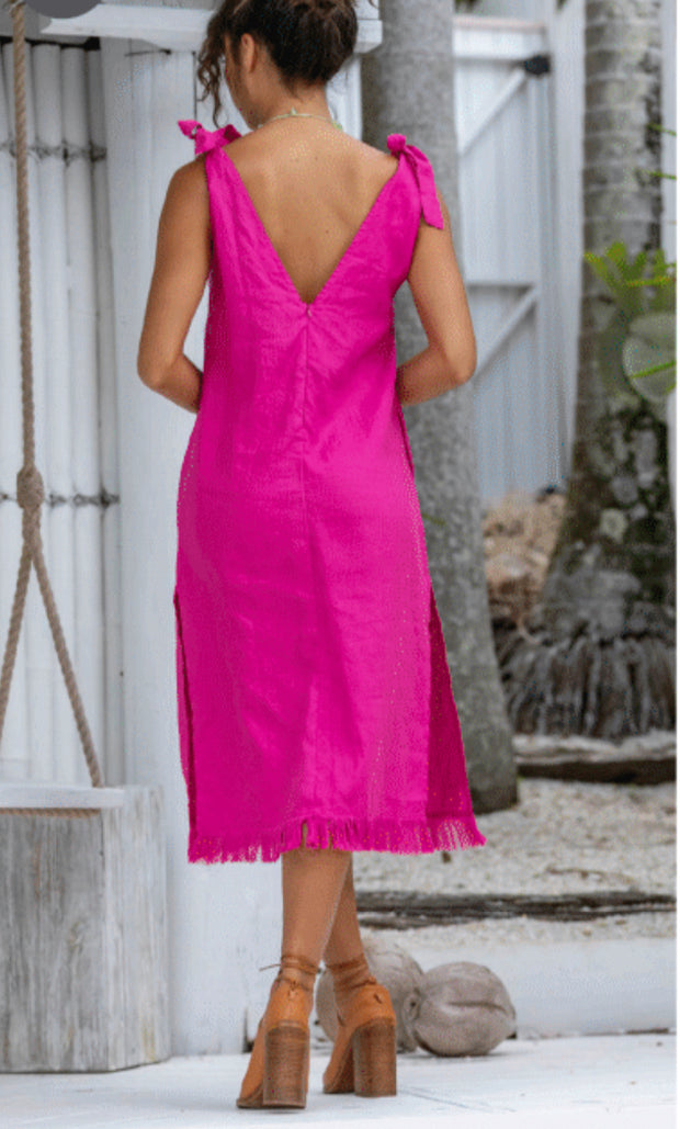Dress - Ola Linen Frayed Hem by Coconinya