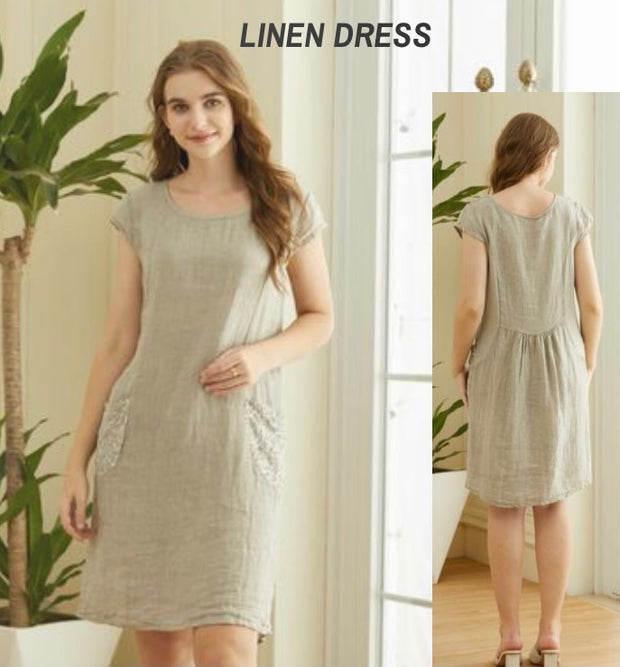 Dress - Italian Plain Linen with Pocket Detail